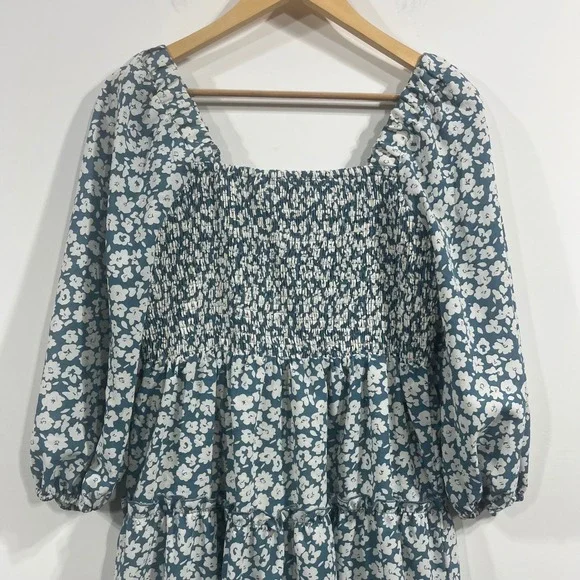 Pink Lily Ditsy Floral Smocked Babydoll Tiered Mini Dress Large Cottagecore Boho - Picture 5 of 10